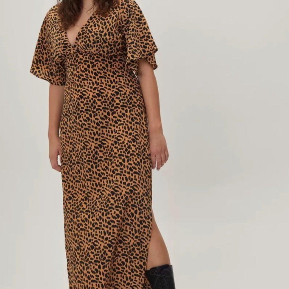 Nasty Gal Leopard Print Angel Sleeve Maxi Dress